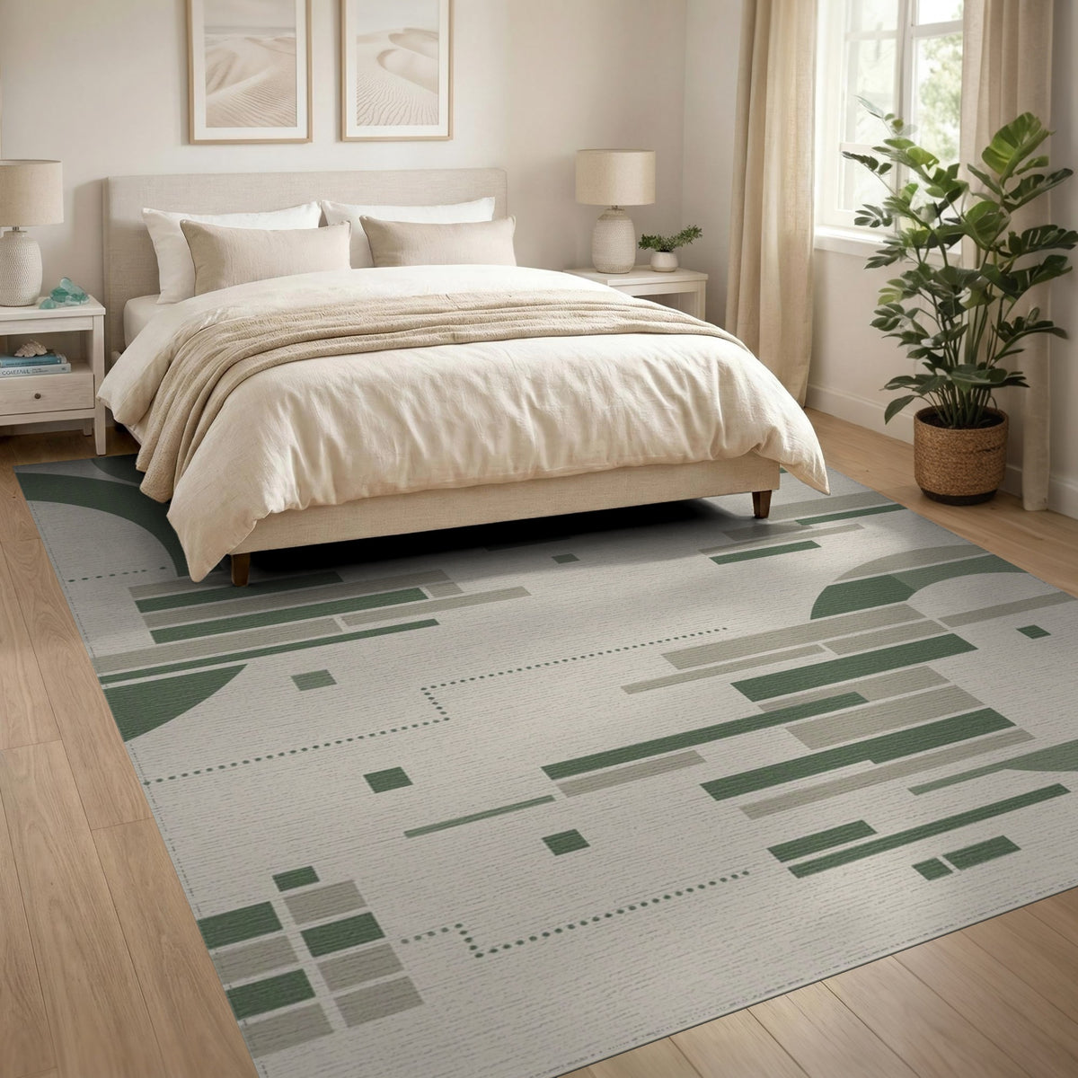 Green Geometric Abstract Area Rug