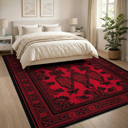 Red Black Persian Floral Area Rug