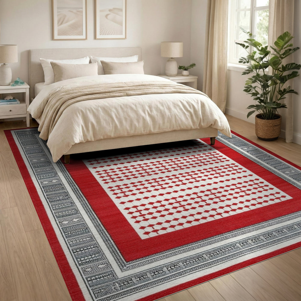 Red Diamond Lattice Area Rug