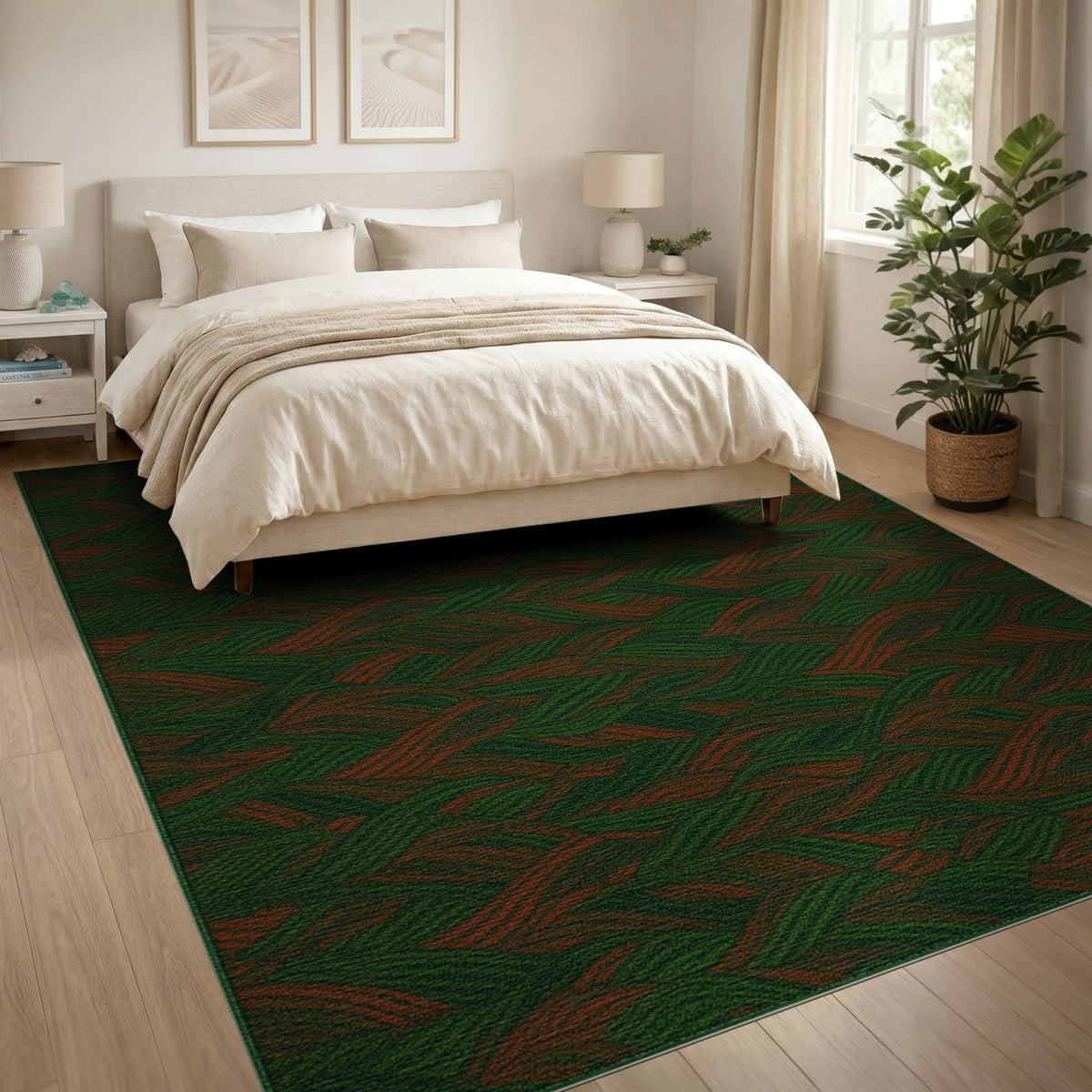 Geometric Modern Green Wavy Geometric Area Rug