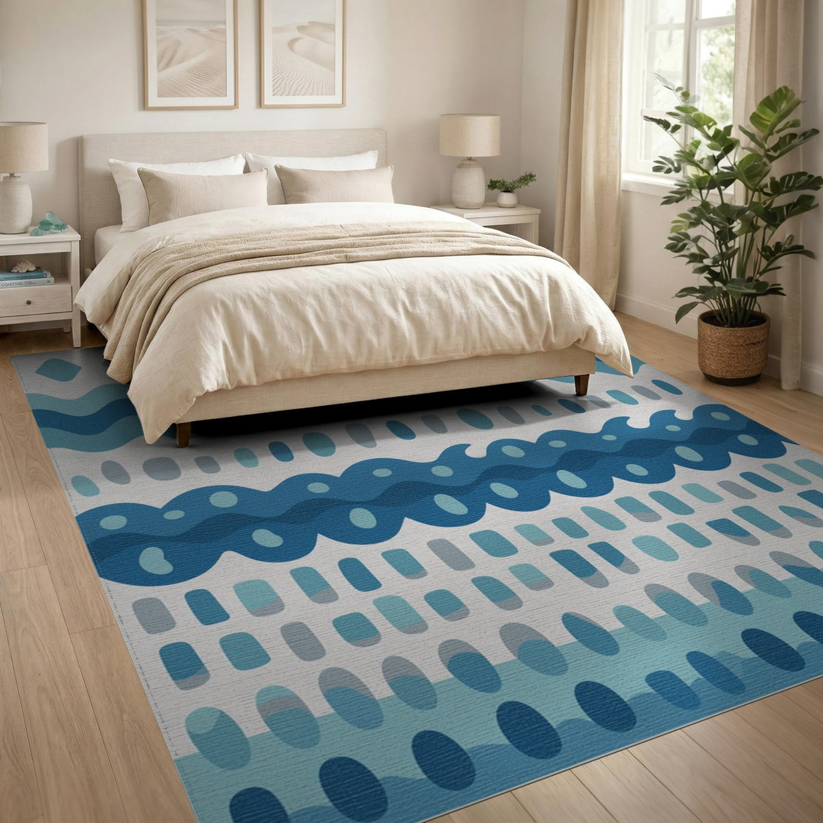 Coastal Beach Blue and Teal Blue Teal Coastal Wave Area Rug
