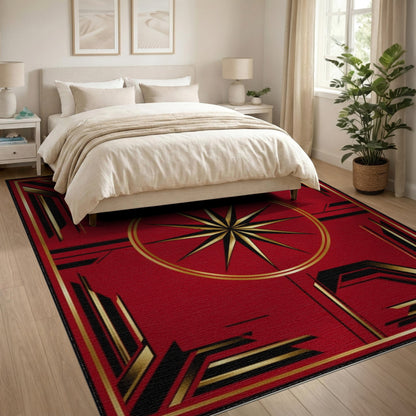 Geometric Modern Red Gold Starburst Geometric Area Rug