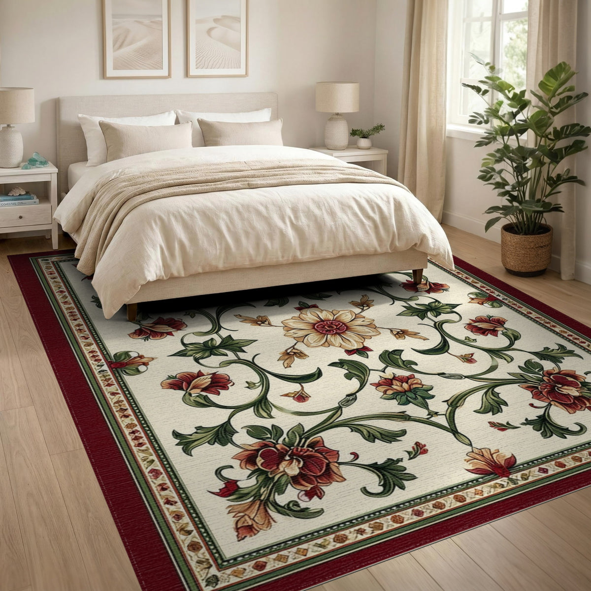 Red Floral Vine Vintage Area Rug