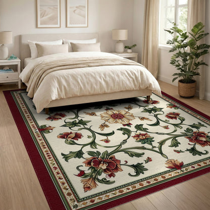 Red Floral Vine Vintage Area Rug