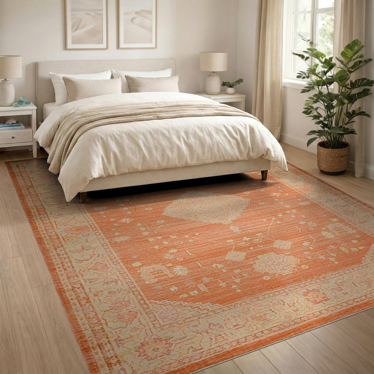 Orange Distressed Vintage Medallion Area Rug