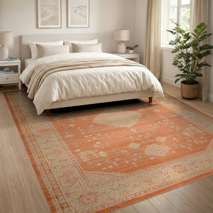 Orange Distressed Vintage Medallion Area Rug