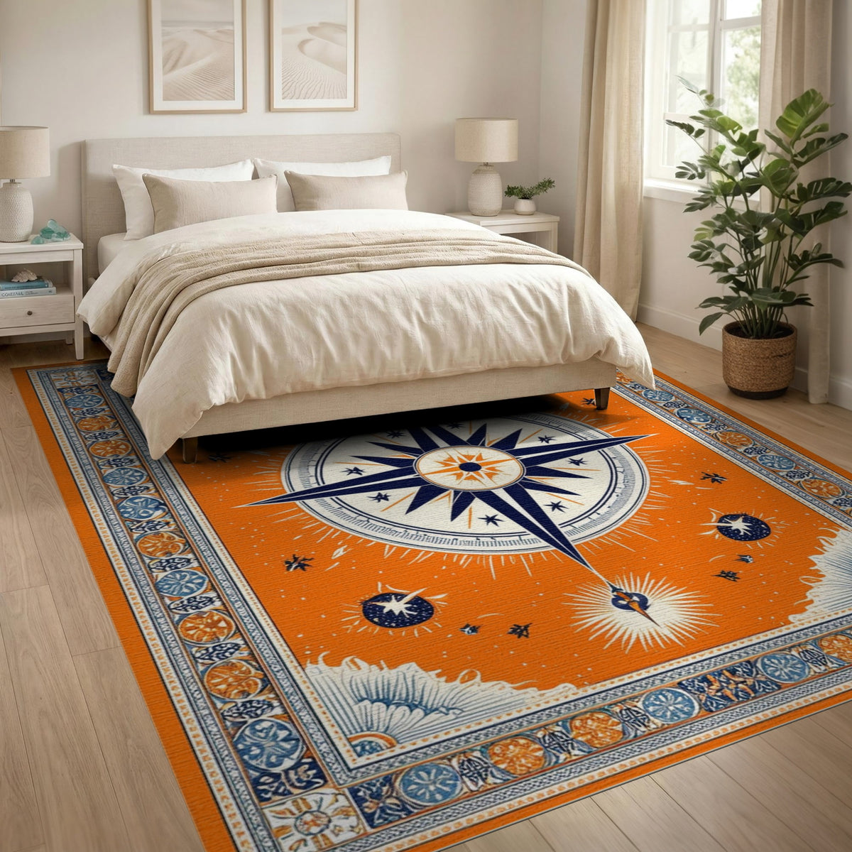 Orange Compass Rose Area Rug
