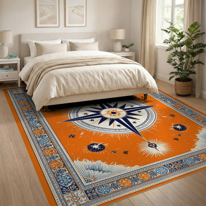 Orange Compass Rose Area Rug