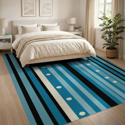 Blue Teal Striped Geometric Blue and Teal Area Rug