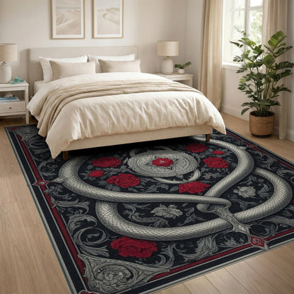 Silver Serpent Red Rose Area Rug