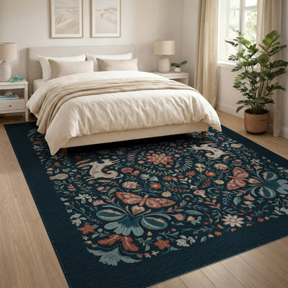 Vintage Floral Rabbit Area Rug