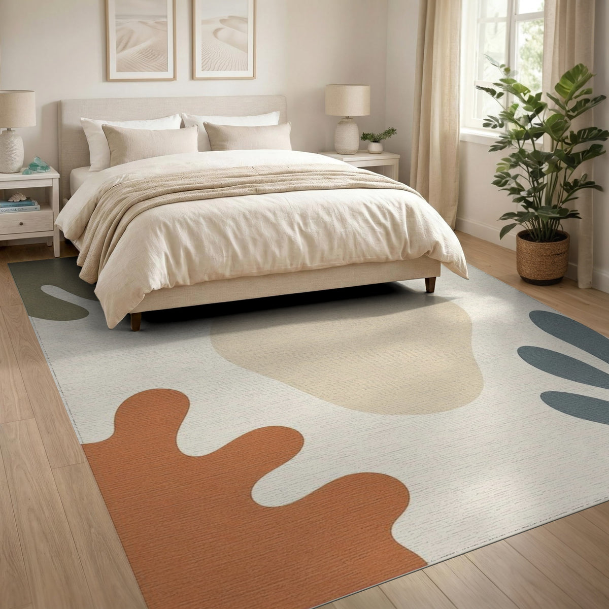 Abstract Beige Organic Shapes Abstract Area Rug