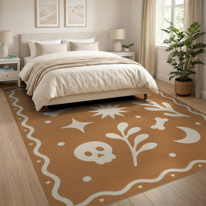 Brown Boho Skull Bone Area Rug