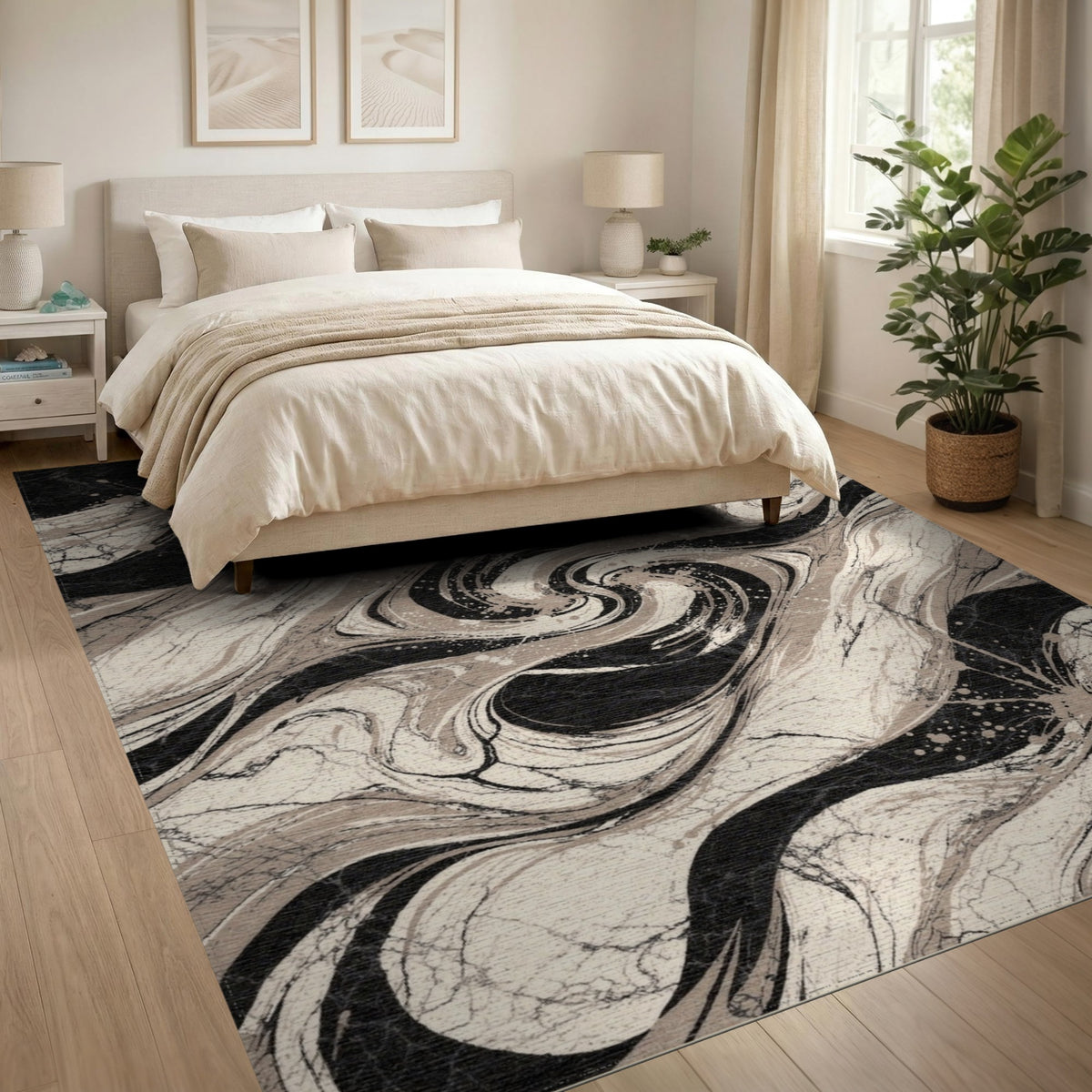 Black and White Swirl Black White Abstract Swirl Area Rug