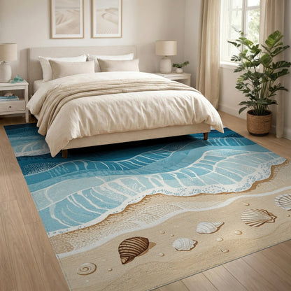 Coastal Beach Ocean Waves Area Rug