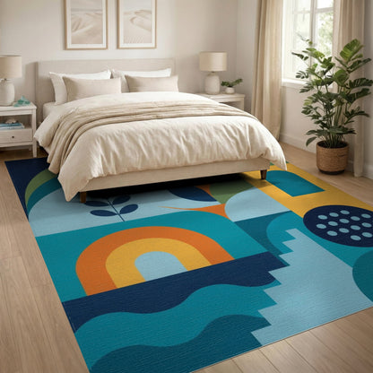 Blue and Teal Modern Geometric Blue Teal Area Rug