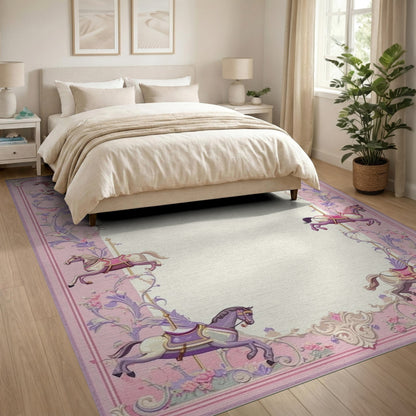 Pink Carousel Horse Floral Area Rug