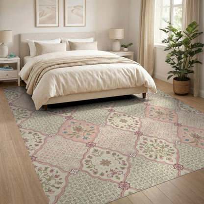 Pink Floral Vintage Washable Area Rug