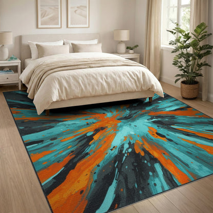 Teal Orange Abstract Burst Area Rug
