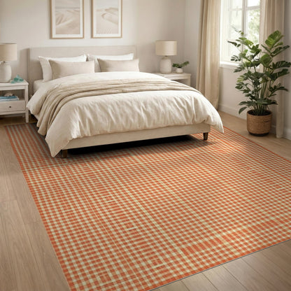 Orange Gingham Checkered Geometric Modern Area Rug