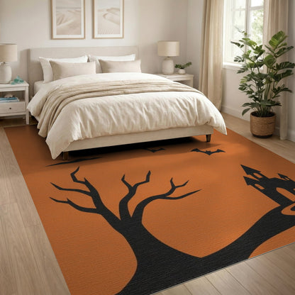 Halloween Castle Bats Orange Area Rug