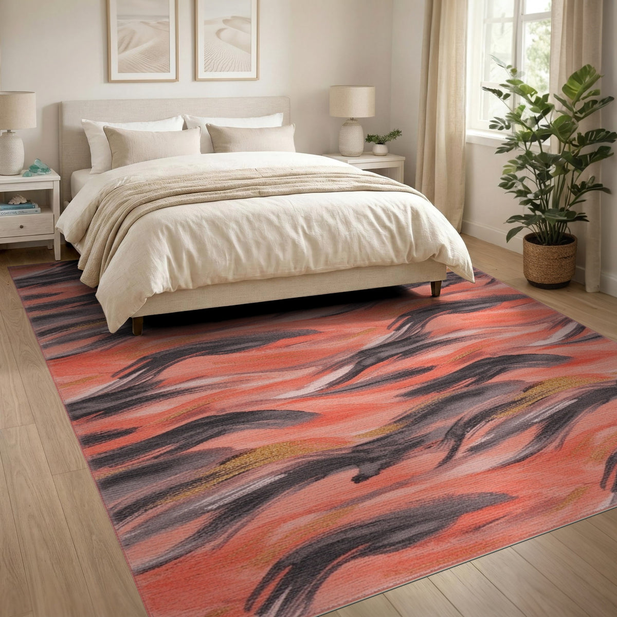 Orange Coral Wave Abstract Area Rug