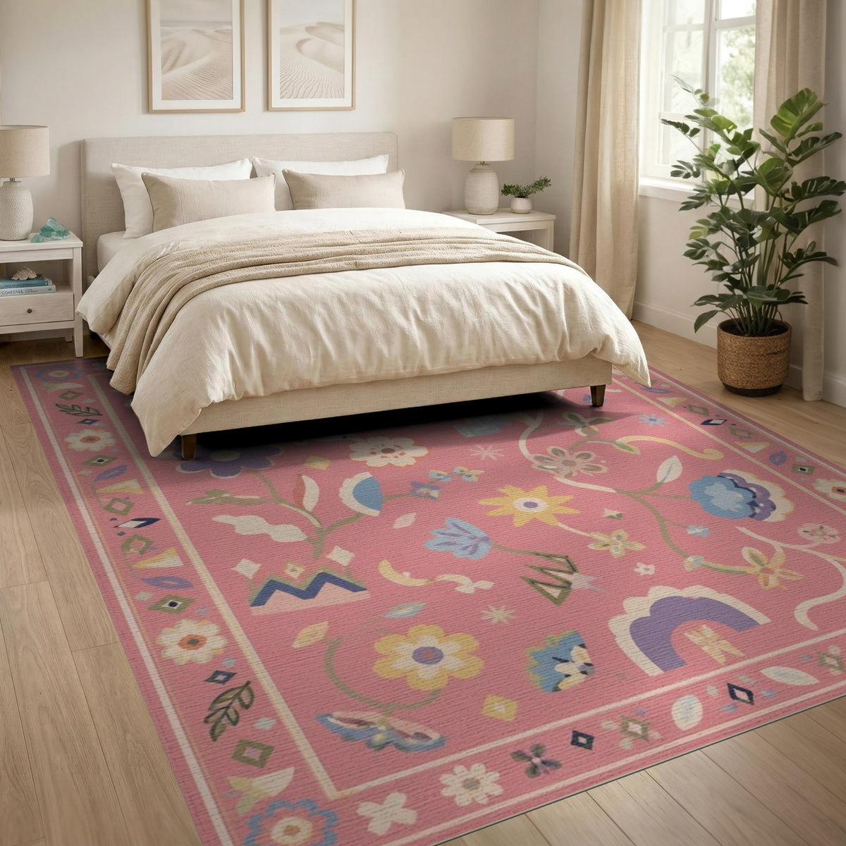 Pink Floral Vintage Area Rug