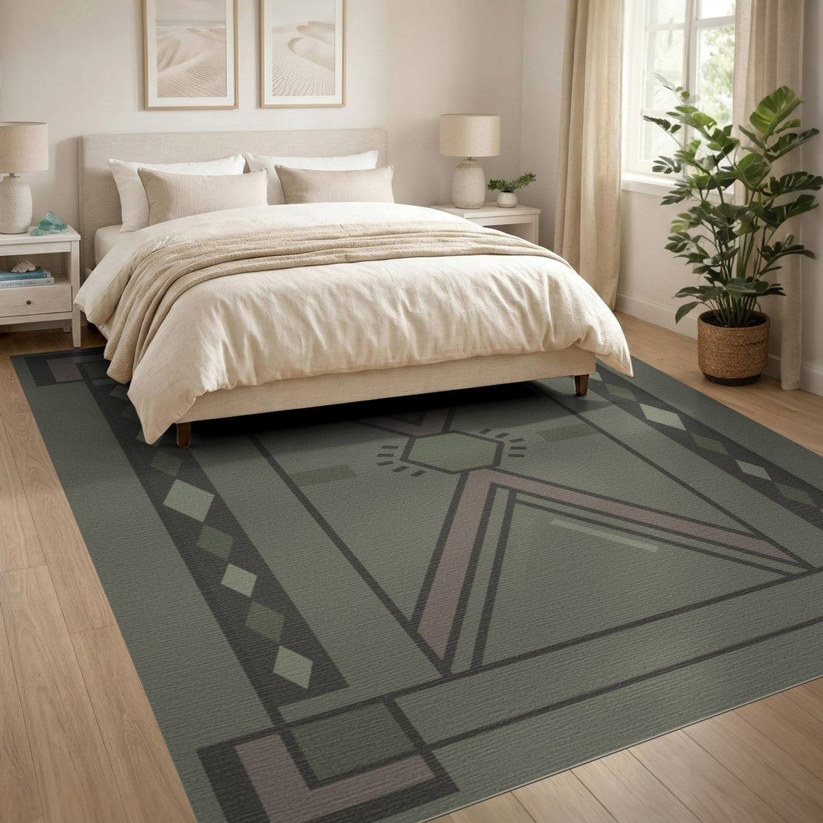 Geometric Green Hexagon Area Rug