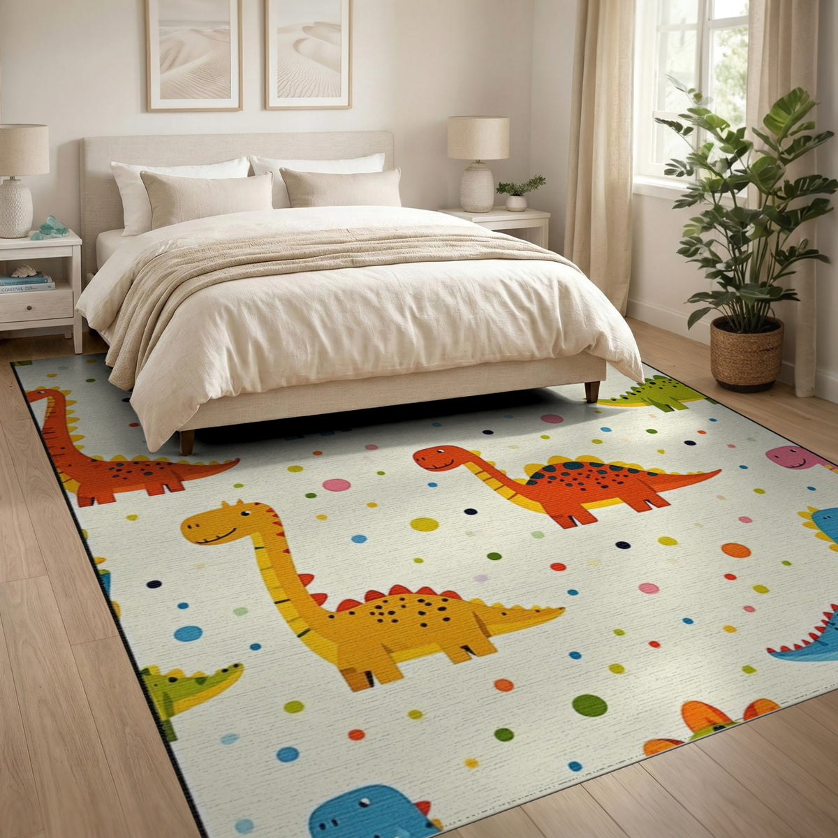 Kids Cartoon Colorful Dinosaur Kids Cartoon Area Rug