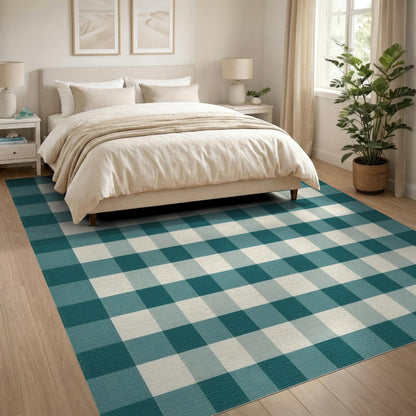 Blue and Teal Gingham Checkered Area Rug