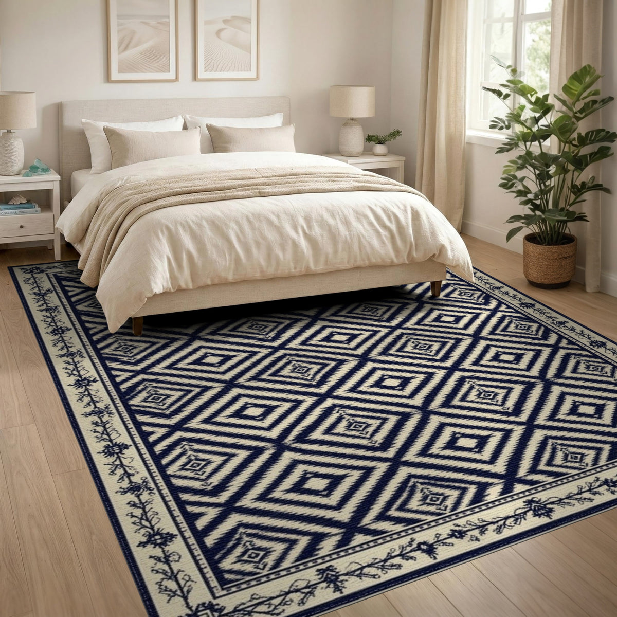 Diamond Navy Blue Geometric Diamond Area Rug