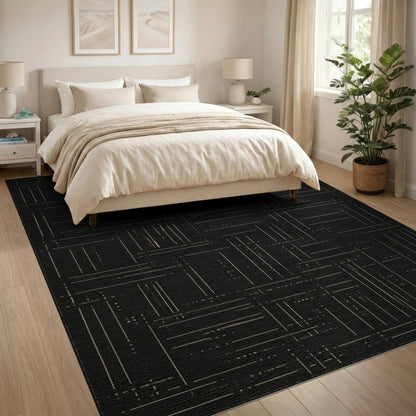 Geometric Modern Black and White Black White Geometric Line Area Rug