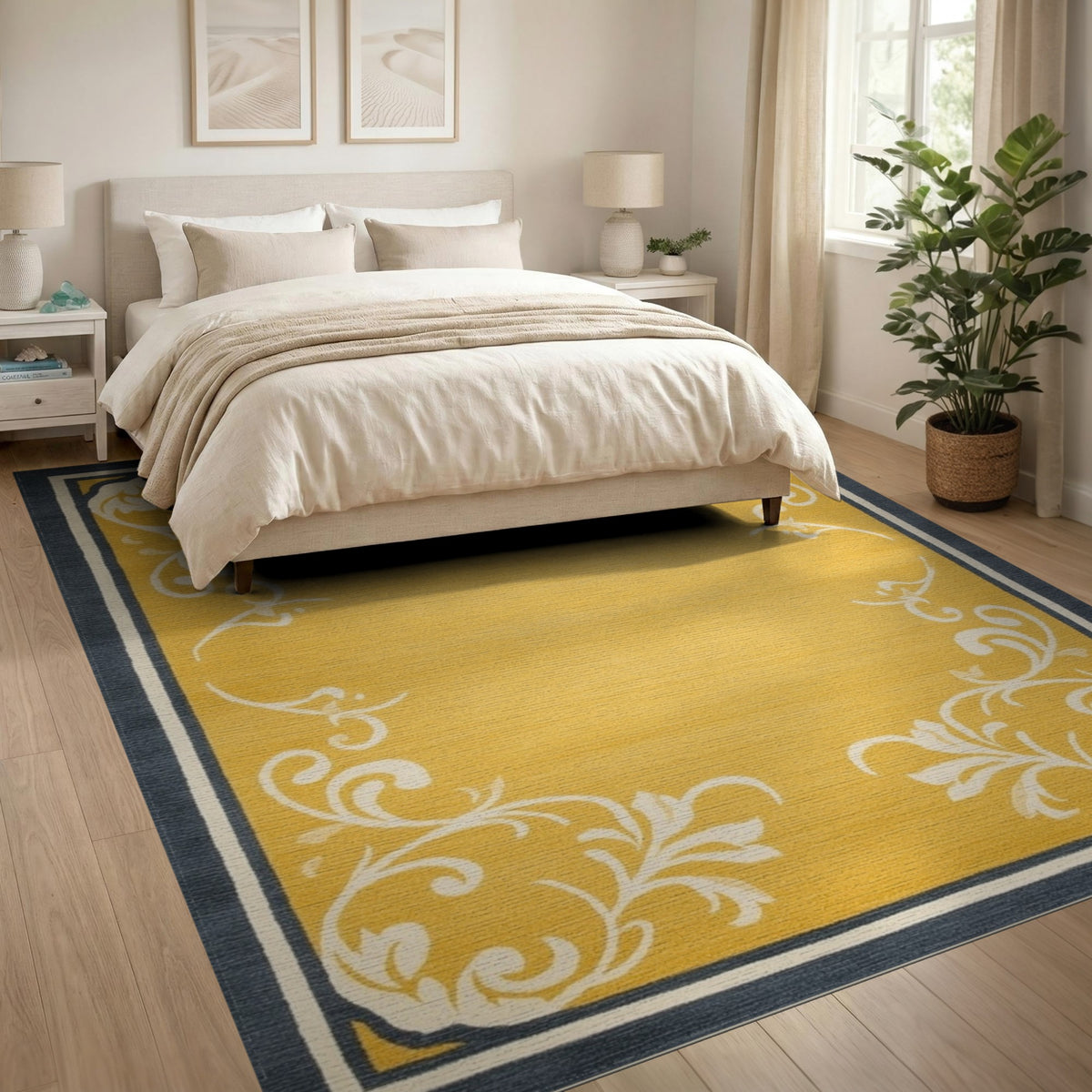 Yellow Floral Vintage Area Rug