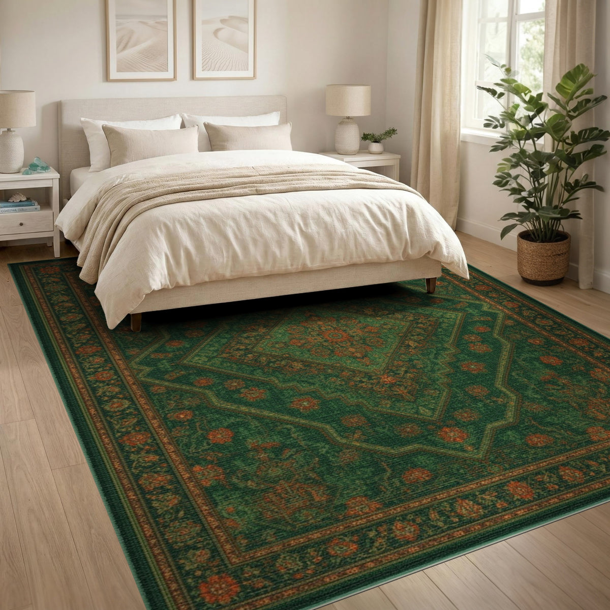 Green Medallion Green Traditional Persian Medallion Area Rug