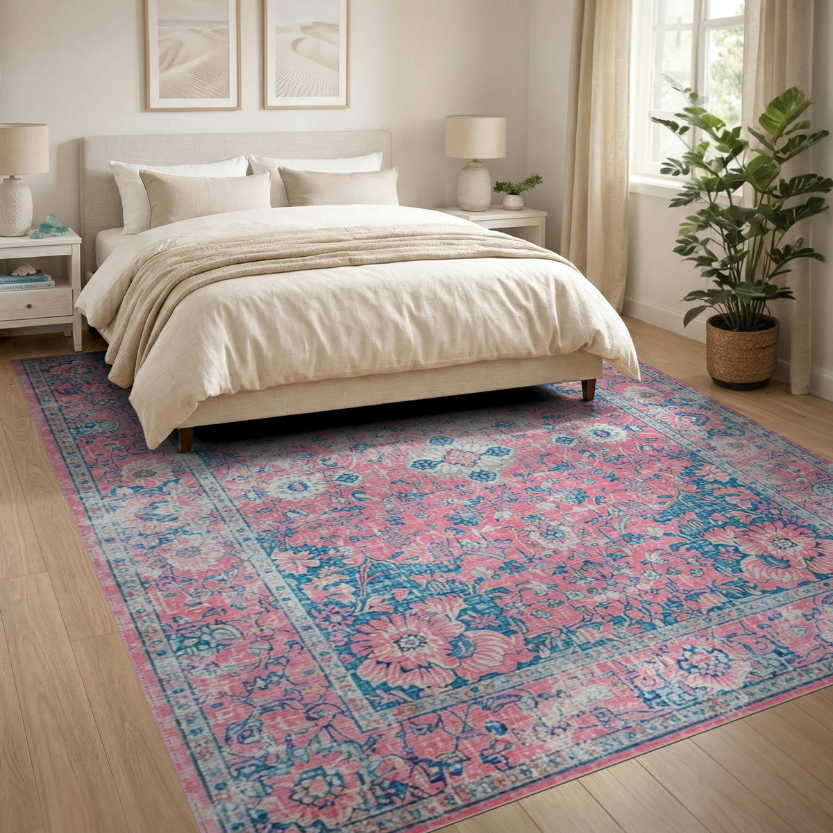 Pink Distressed Vintage Pink Floral Distressed Vintage Area Rug