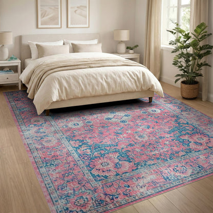 Pink Distressed Vintage Pink Floral Distressed Vintage Area Rug