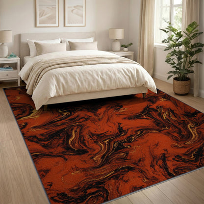 Red Marble Swirl Abstract Area Rug