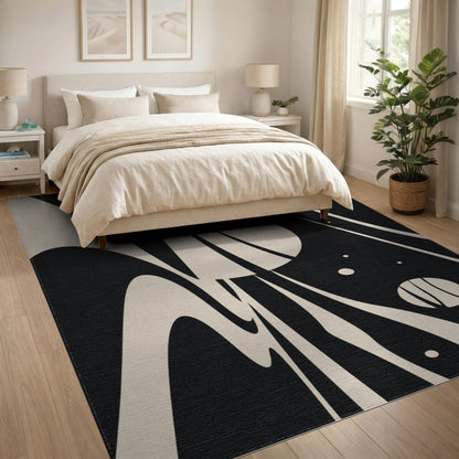 Black White Abstract Flow Area Rug
