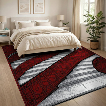 Red Ornate Staircase Area Rug