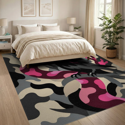 Pink Serpent Raven Abstract Area Rug