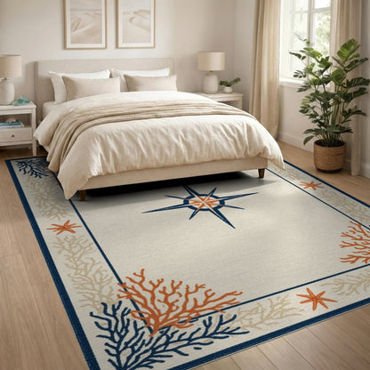 Coastal Compass Coral Area Rug