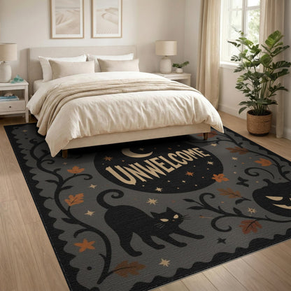 Unwelcome Halloween Black Cat Area Rug