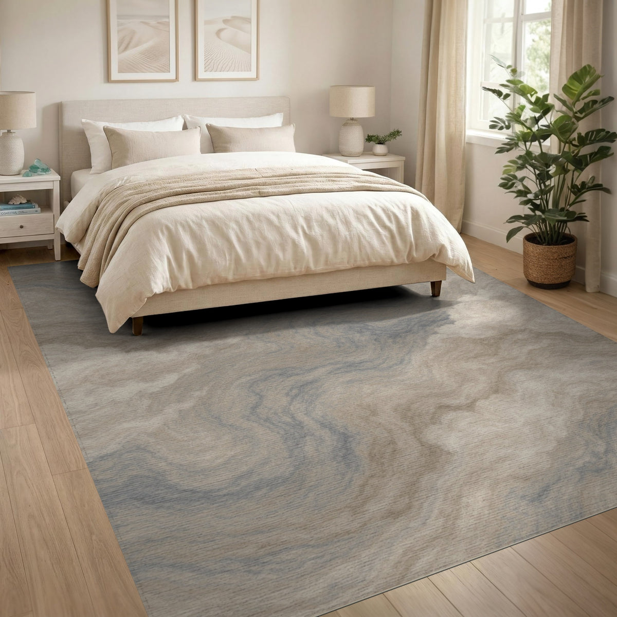 Beige Cloud Swirl Abstract Area Rug