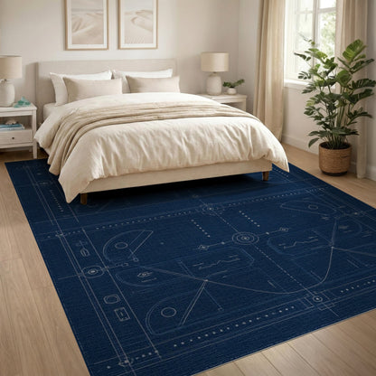 Blue Geometric Blueprint Area Rug