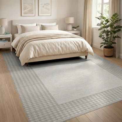 Beige Gingham Border Area Rug