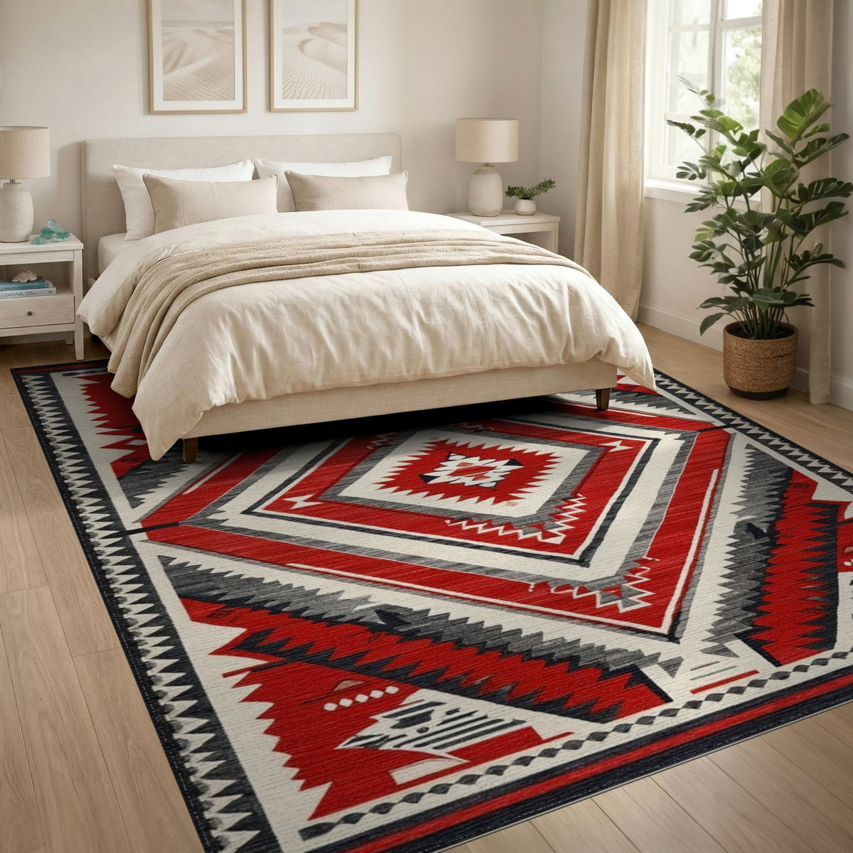 Red Tribal Diamond Area Rug