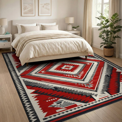 Red Tribal Diamond Area Rug