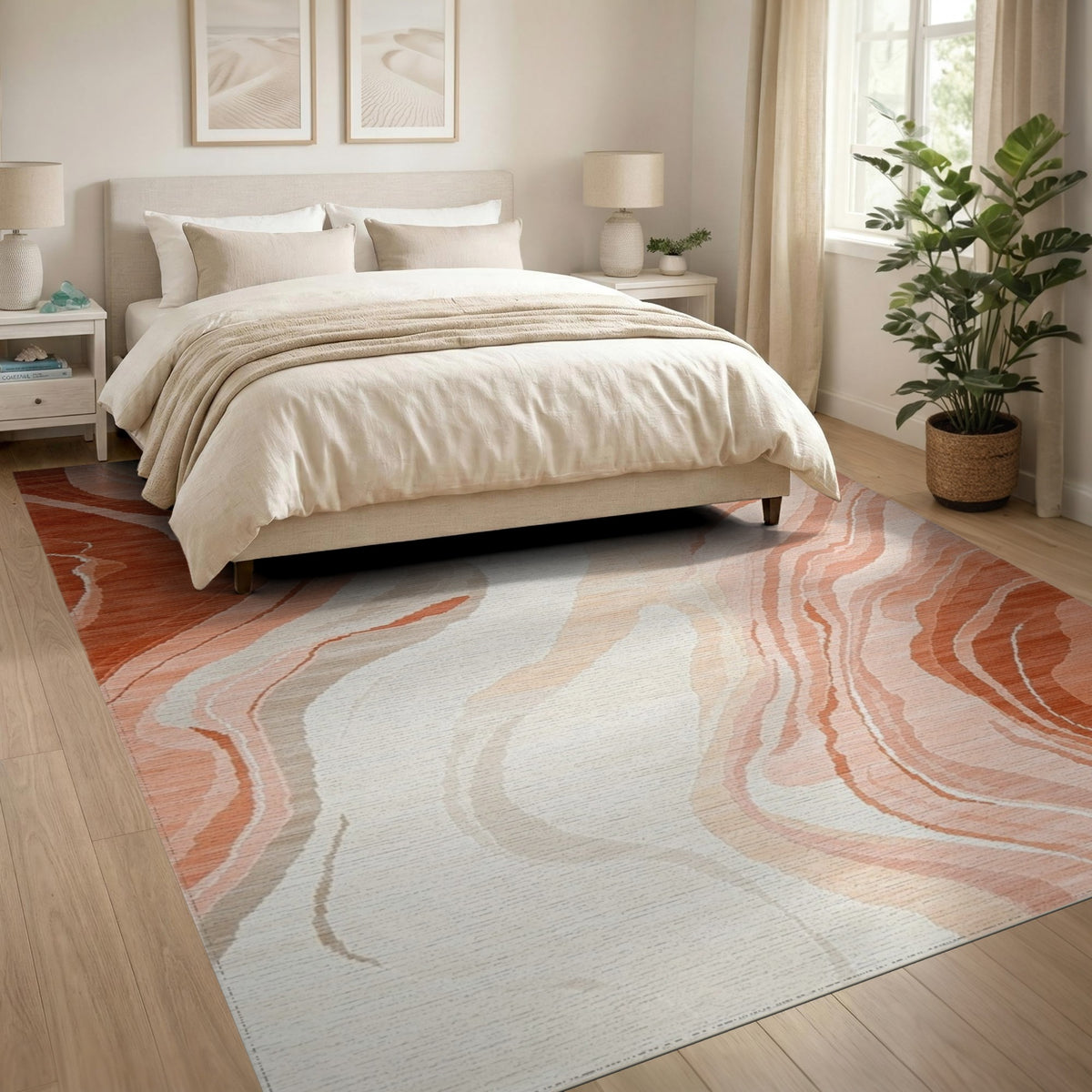 Abstract Orange Wave Abstract Area Rug
