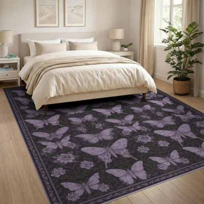 Purple Butterfly Floral Vintage Rug