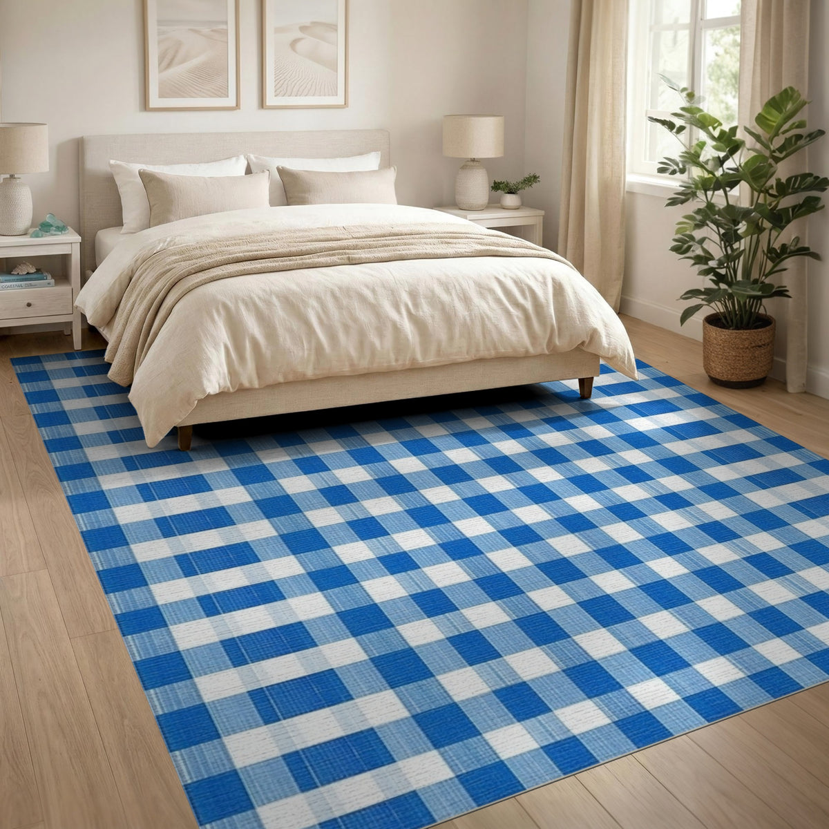 Blue and Teal Blue Checkered Gingham Area Rug